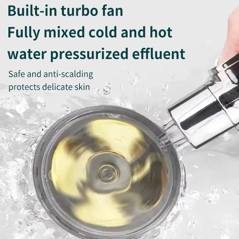High Pressure Shower Head Rainfall Water Saving 360 Rotating Twin Turbo Propeller Fan Showerhead Bathroom Accessories